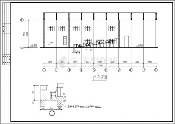 某地礼堂建筑施工设计图（共4张）-图二