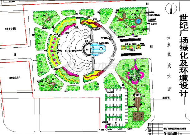 某地世纪广场绿化及环境设计总平面图-图一