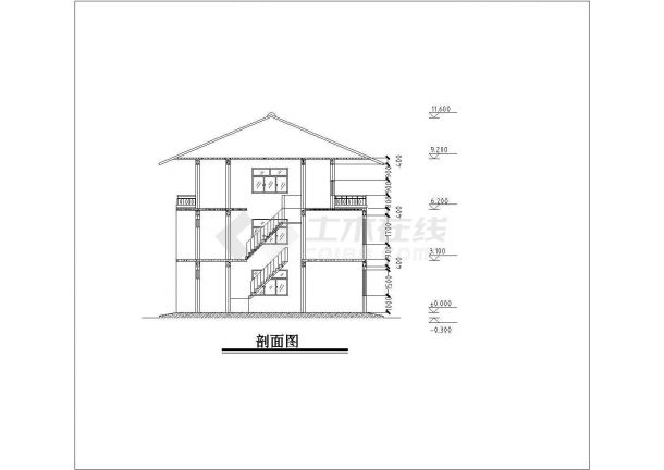 某地三层小别墅建筑设计图纸（共6张）-图二