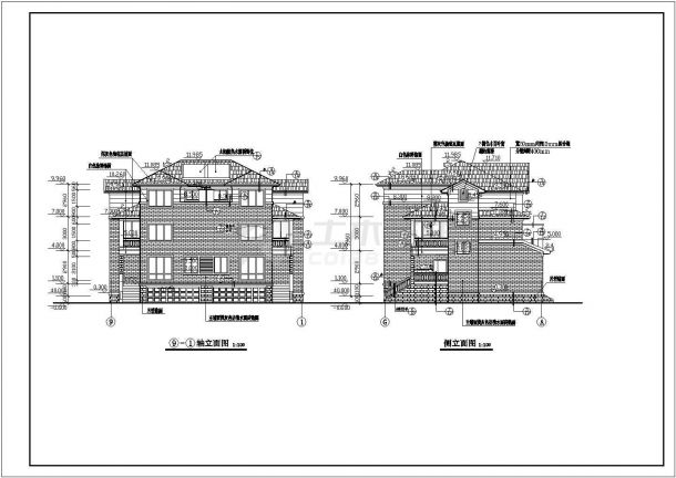 双联三层别墅建筑设计图纸（共15张）-图二