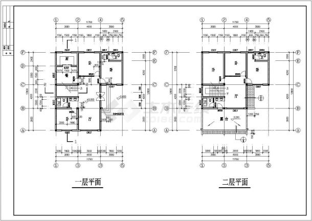 某乡村二层别墅建筑设计图（共4张）-图二
