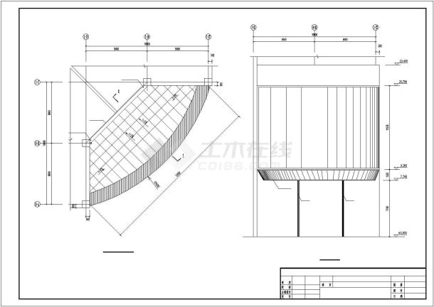 某商场网架雨篷带显示屏设计施工CAD立面剖面布置图纸-图二