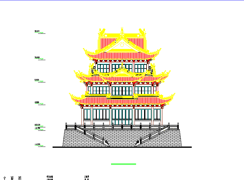 某地区庙宇万佛殿建筑设计立面图纸