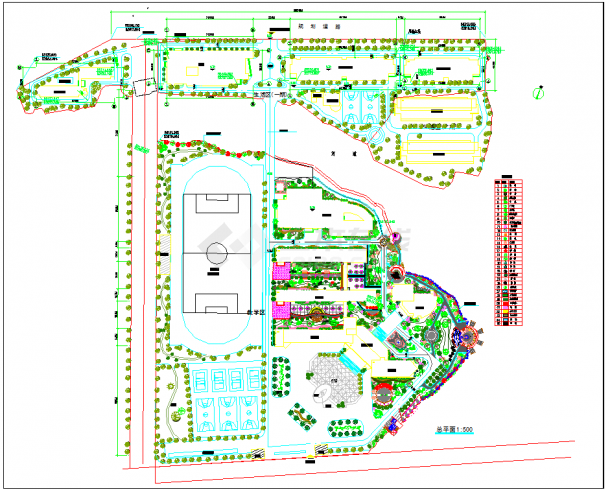 某地区学校景观方案设计图（含苗木表）-图一