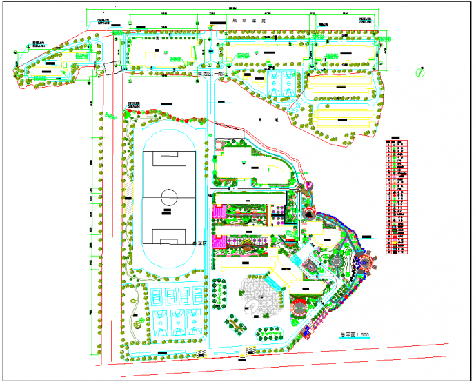 某地区学校景观方案设计图（含苗木表）_图1
