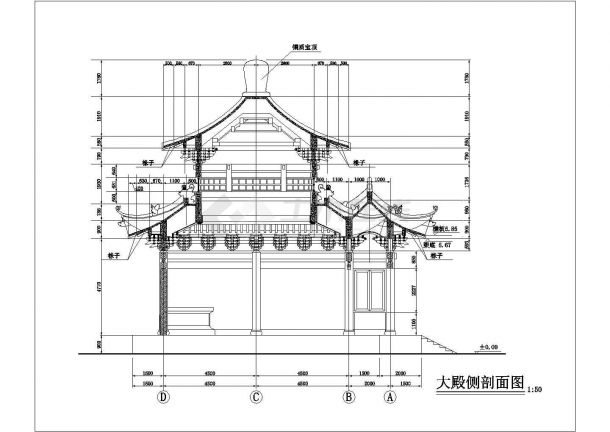 某地区寺庙碑亭正立面设计施工图纸-图二