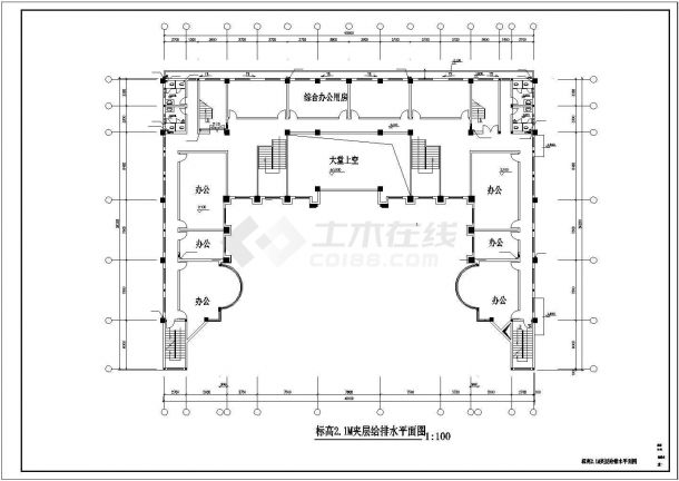 某地五层商务办公楼给排水平面布置图-图二