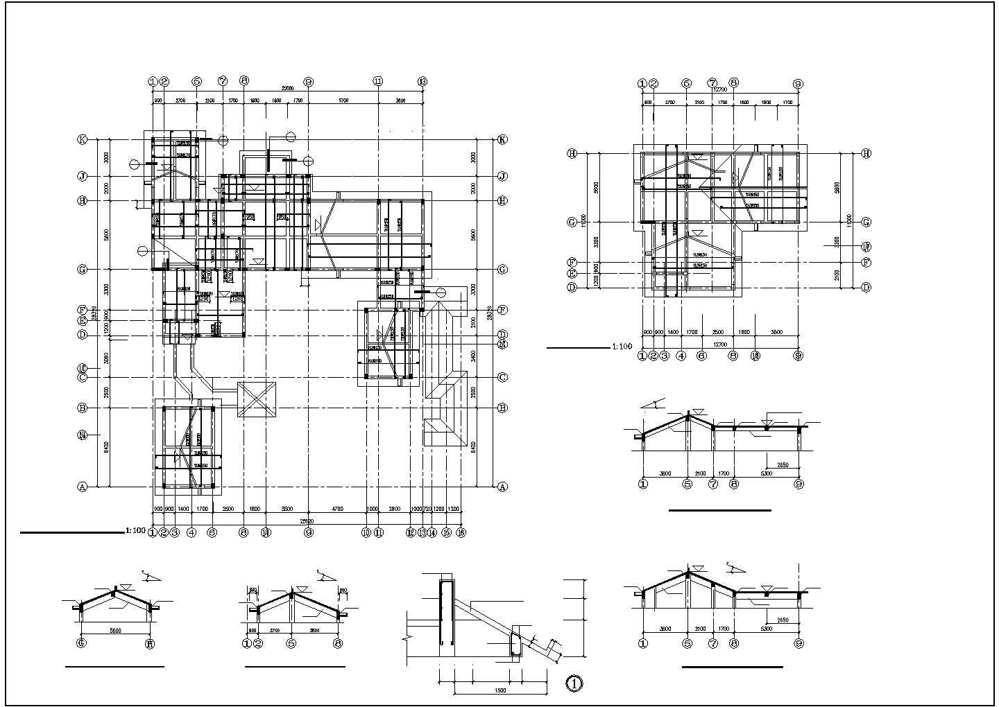 二层框架中国古典别墅施工图