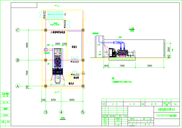 湖北某地办公楼发电机房CAD平面布置参考图_图1