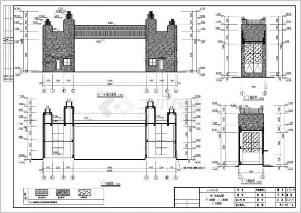 小区钢筋混凝土结构大门建筑施工设计图-图二