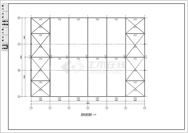 安庆某跨度25米单层钢结构厂房结构设计图（7度抗震）-图一