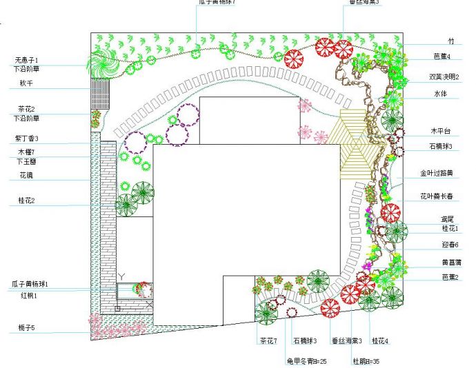某地小型别墅庭院绿化景观设计平面图_图1