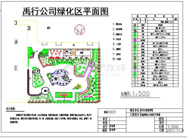 某公司庭院绿化平面图（含设计说明）-图一