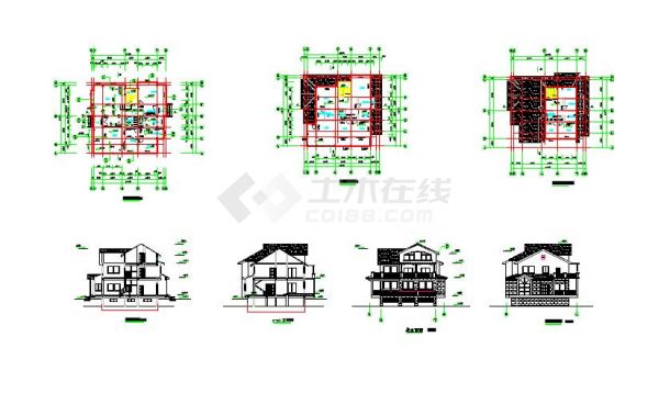 三层小别墅建筑CAD图纸（含平立剖）-图一