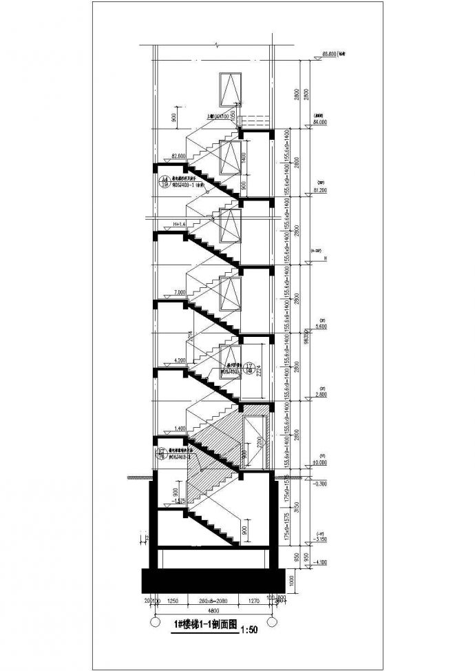 [杭州]30层高层钢筋混凝土结构住宅楼楼梯详图_图1