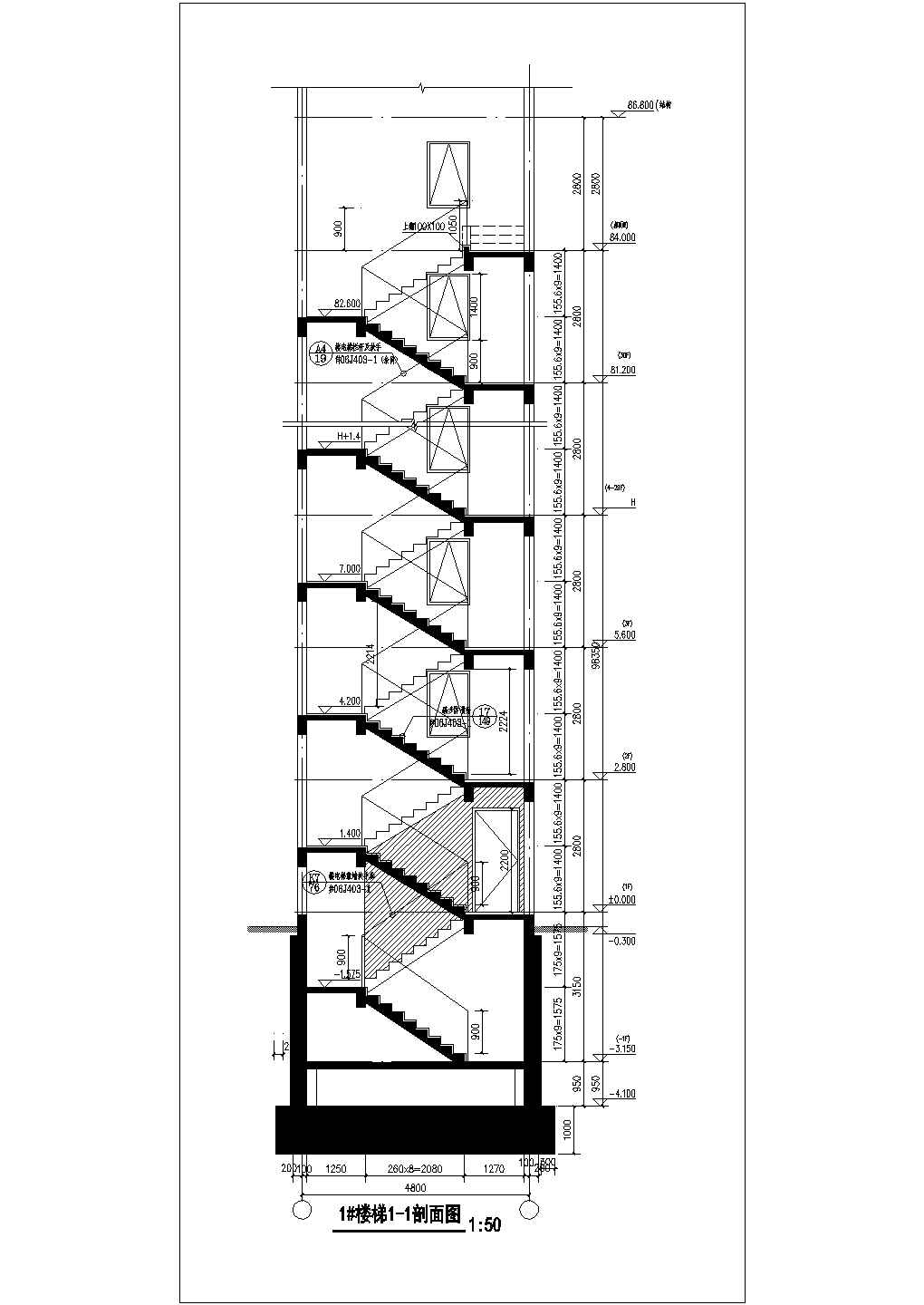 [杭州]30层高层钢筋混凝土结构住宅楼楼梯详图