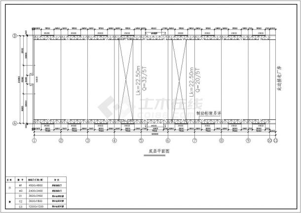 [施工图]某带32吨和20吨吊车厂房建筑结构图-图二
