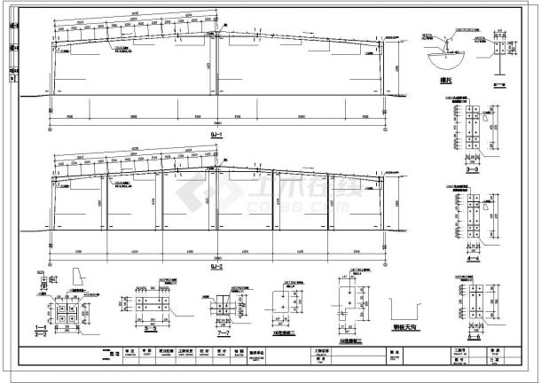 浙江某38米跨门式刚架轻型钢结构厂房结构图-图二