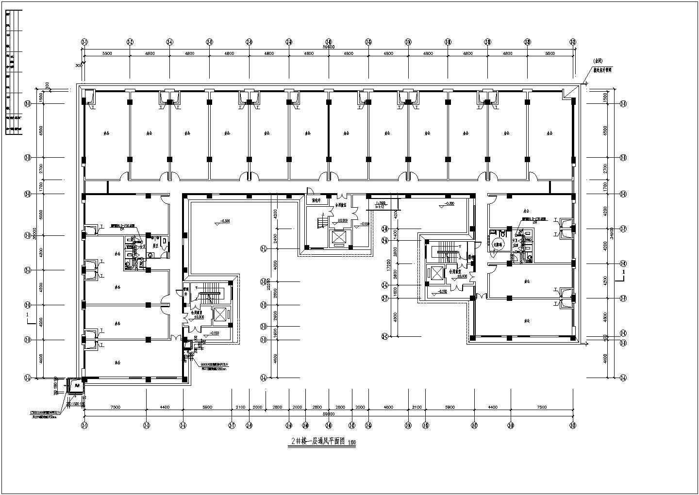 8层办公楼通风防排烟设计施工图（地下室、人防）