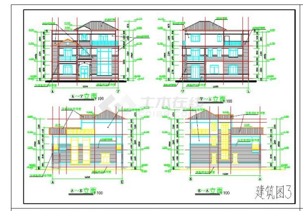 三层框架结构别墅建筑设计施工图（含效果图）-图二