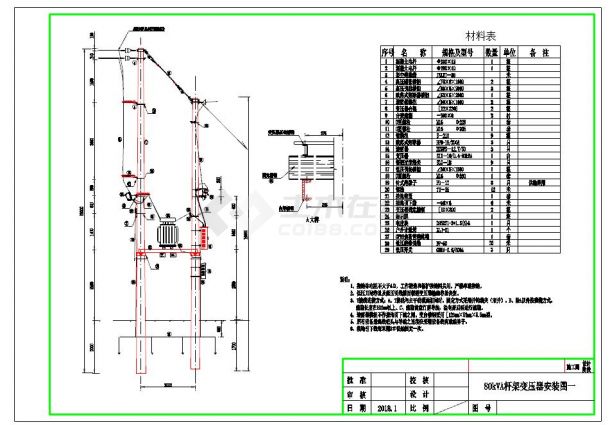 某地变压器杆架安装设计施工图-图二