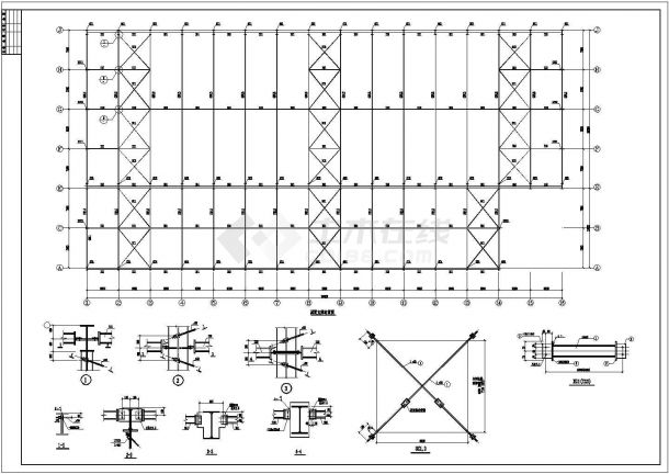 某钢结构工业车间(带附房和吊车)结构设计图-图一
