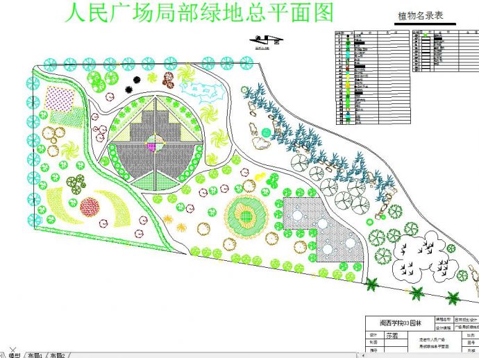 某地人民广场局部绿地景观总平面图_图1