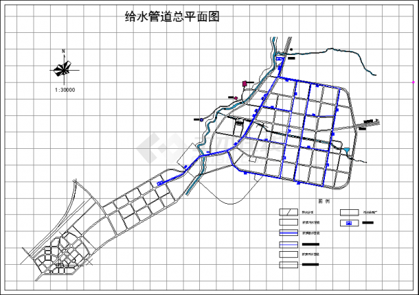 某地区县城给水管网设计规划图（含图例）-图一