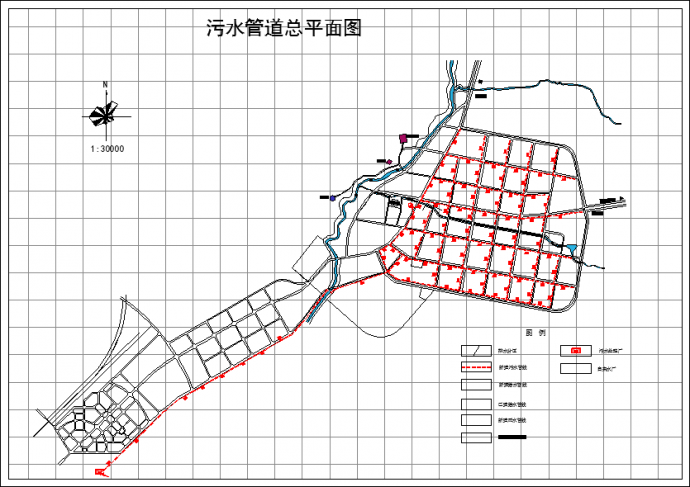 某地区污水管道给排水规划图（含图例）_图1