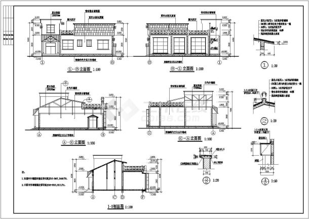 滨河茶馆建筑设计施工图（共5张）-图二