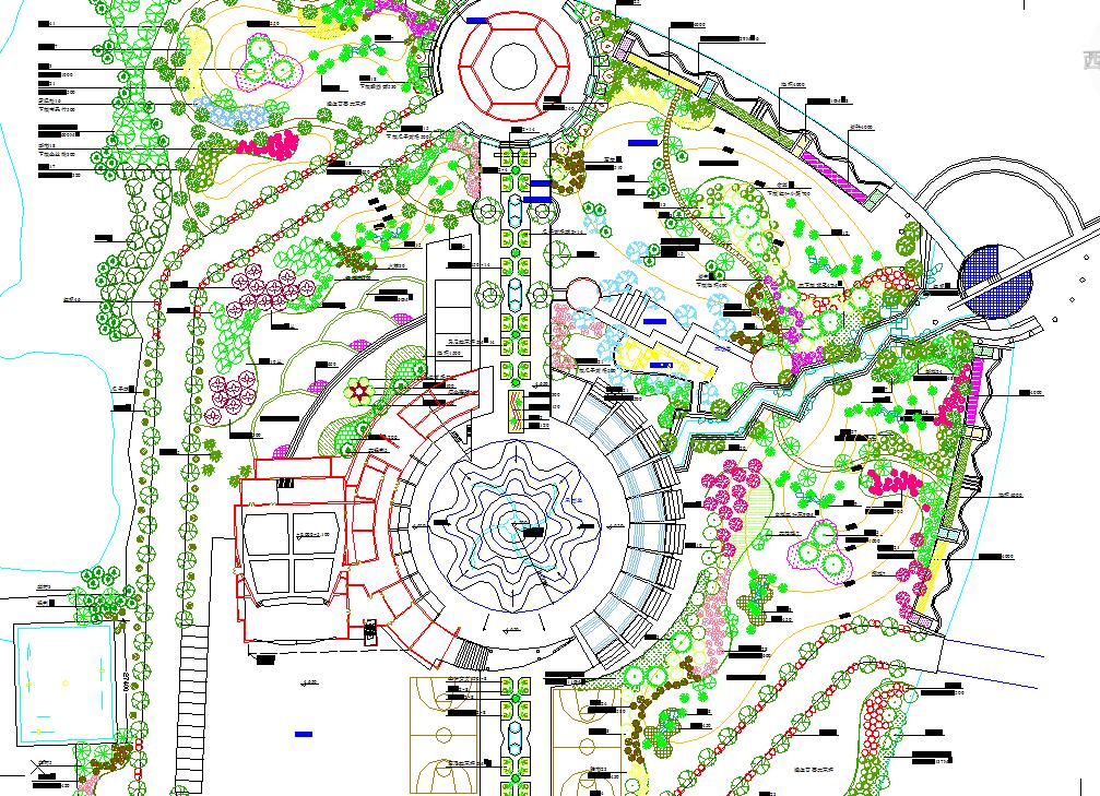某地文化广场绿化工程总平面图（含植物名）