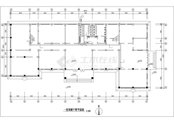 北京某3562㎡四层中学地暖设计图（高16米）-图一