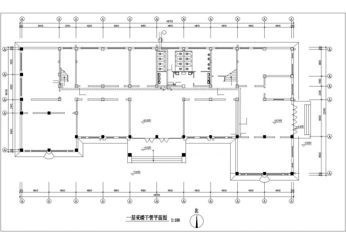 北京某3562㎡四层中学地暖设计图（高16米）_图1