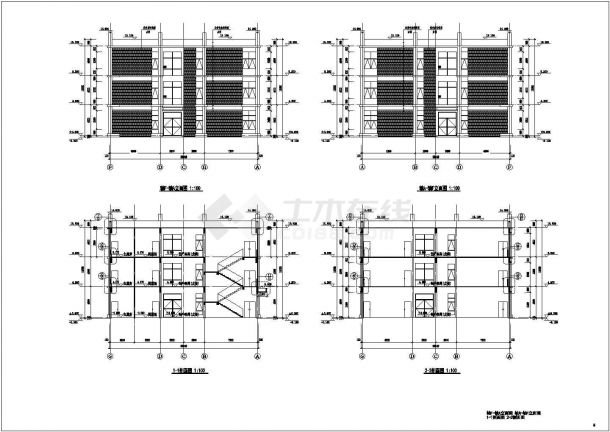 某地三层框架结构厂房建筑施工图cad图纸下载（含一张效果图）-图二