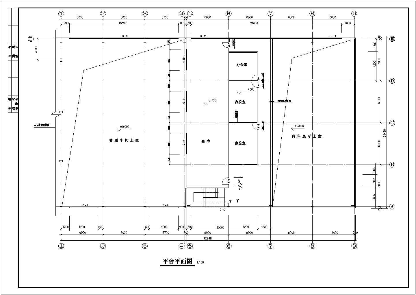 钢结构4S汽车销售大厅建筑结构设计图