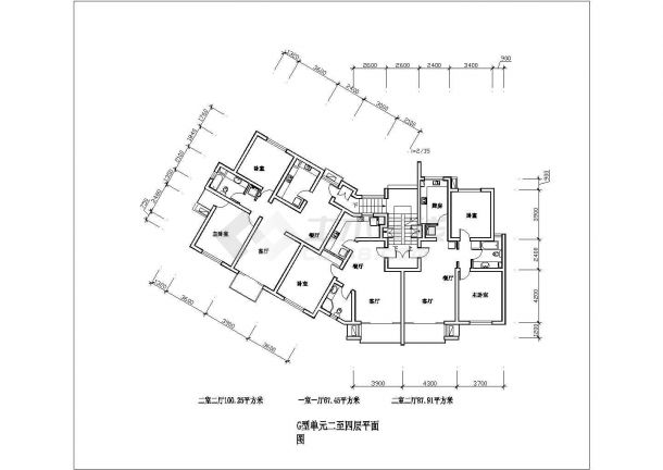 某地二室二厅100平米装修设计图纸-图一