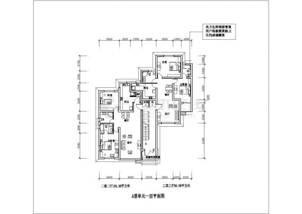 二室二厅103平米装修设计施工图纸-图一