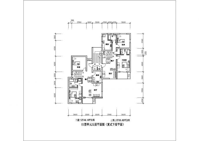二室二厅140平米装修设计施工图纸_图1