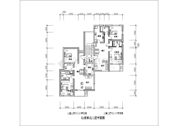 二室二厅103平米N15装修设计图纸-图一