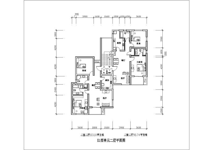二室二厅103平米N15装修设计图纸_图1