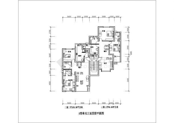二室二厅103平米N03装修设计图纸-图一