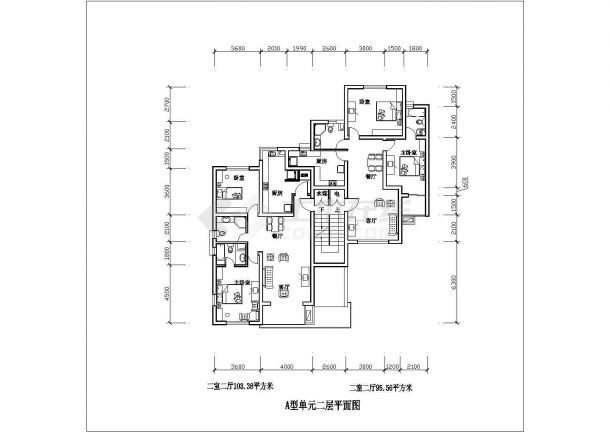 二室二厅103平米N02装修设计图纸-图一
