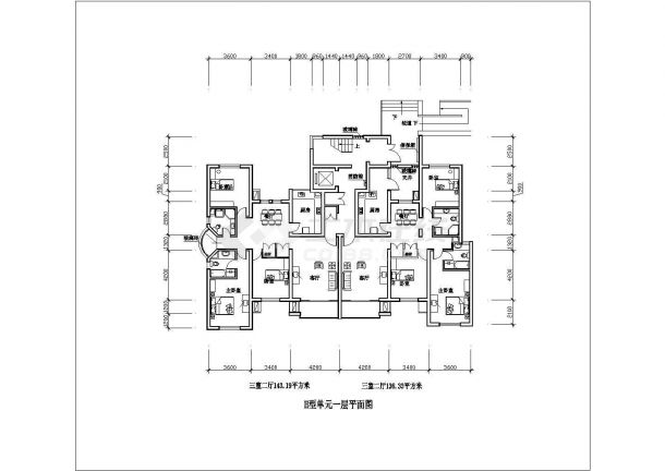 三室二厅143平米N22装修设计图纸-图一
