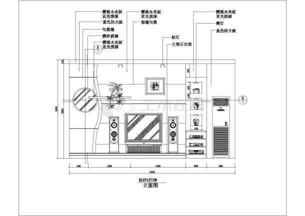 某小区客厅室内装修施工方案全图纸-图二