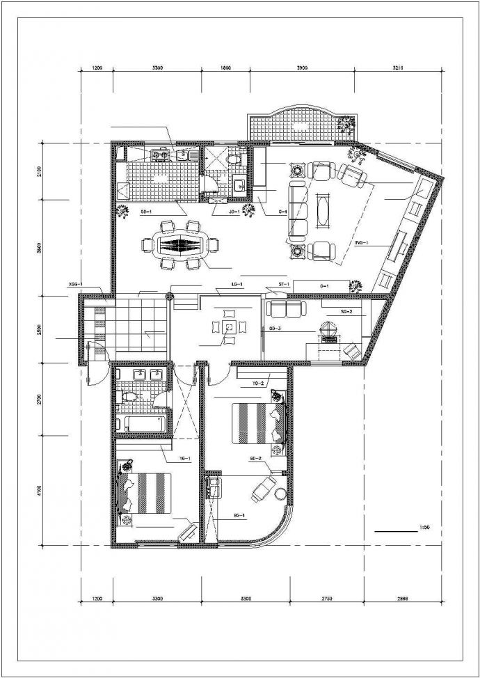 某市中心两居家庭室内装修施工图纸_图1