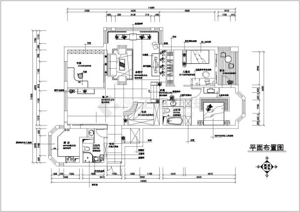 某市中心两室家居装饰整套施工图纸-图二