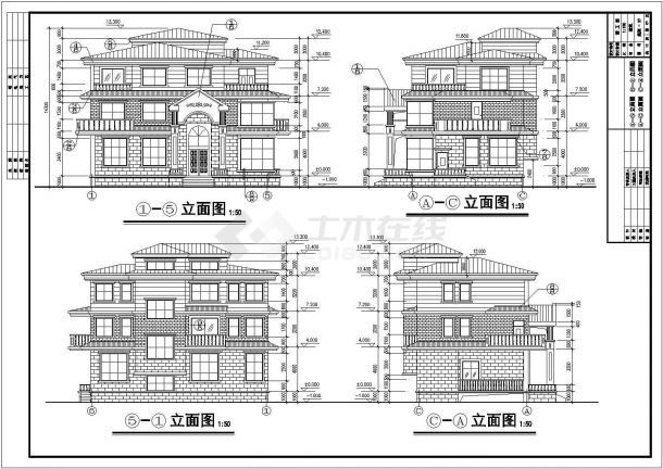 160平米三层自建别墅施工图纸-图一