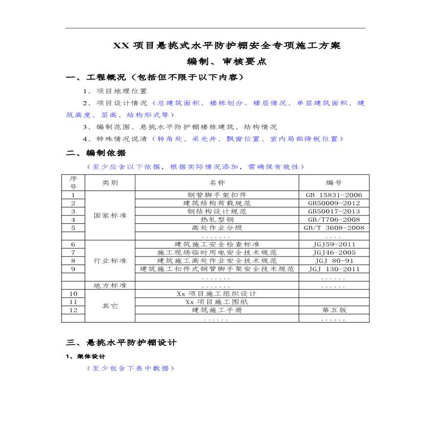 悬挑式水平防护棚安全专项施工方案(编制、审核要点)