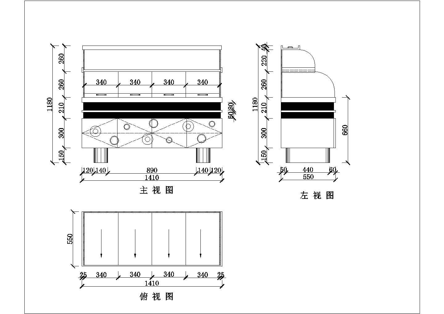 标准的餐饮面包柜设计施工CAD图纸