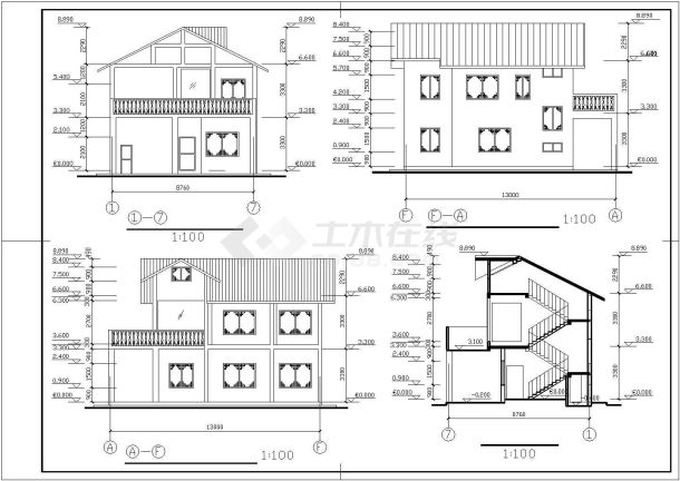 二层房屋异形柱框架结构施工图-图一